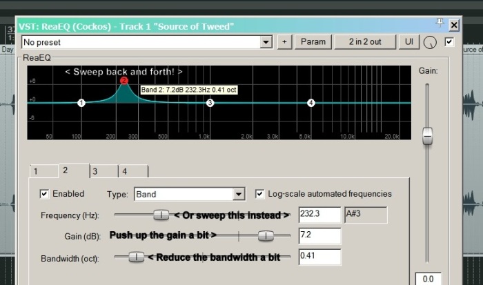 Parametric equaliser picture, sweeping a frequency band